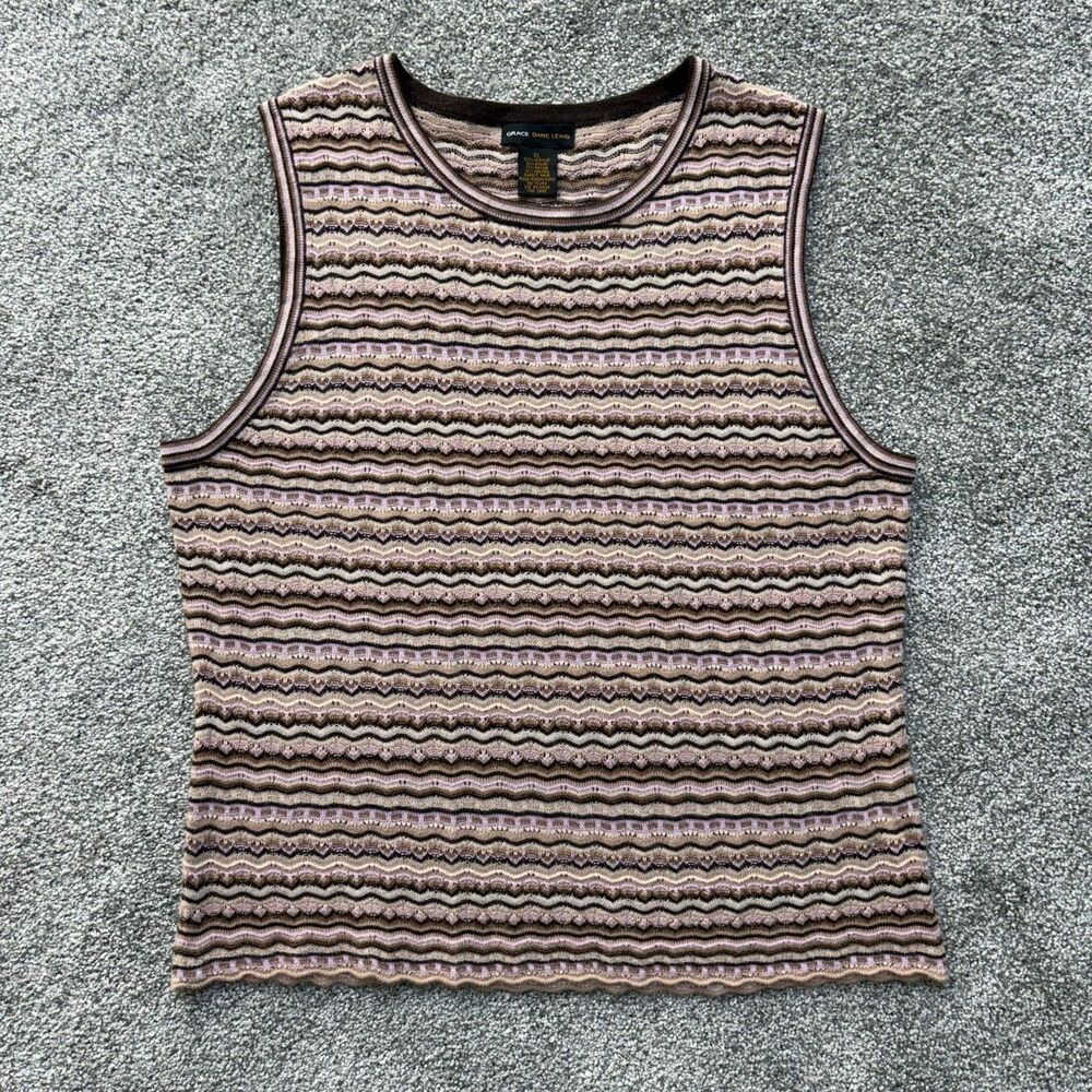 VTG Grace Dane Lewis Knit Tank Top Womens Size XL Purple Tan Rabbit Hair